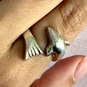 mexico sterling silver vintage chunky dolphin bypass ring size 7.5